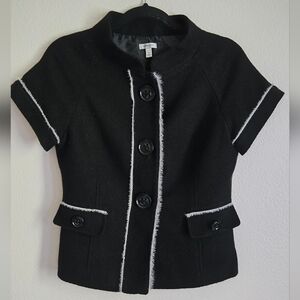 Semantiks Black Blazer Frayed Contrast Short Sleeve Jacket Size 6